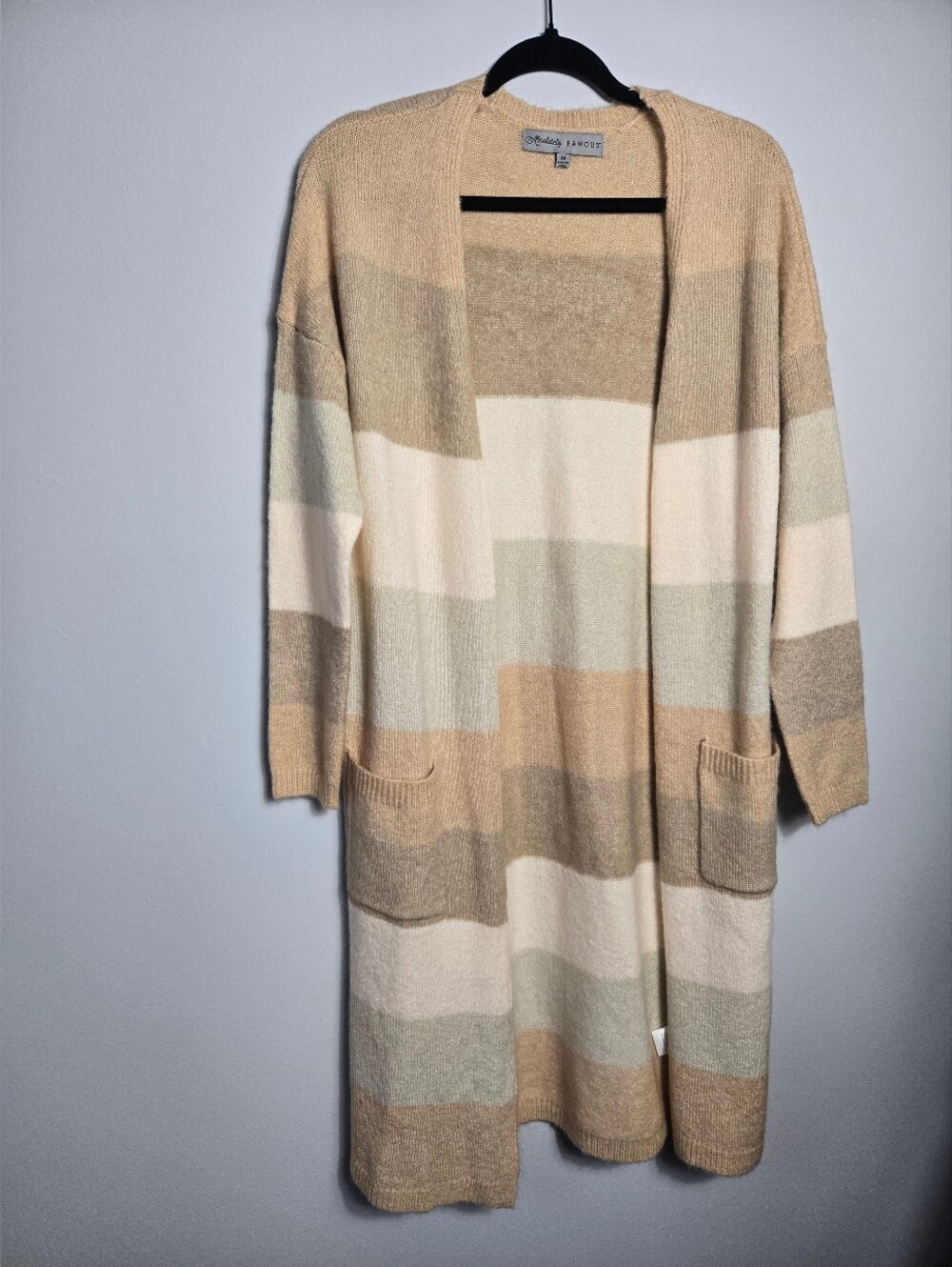 NWT Absolutely Famous Striped Colorblock Longline Duster Cardigan Sweater Size M